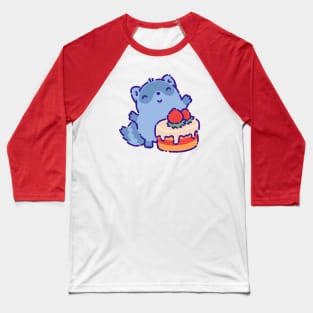 Raccoon with a strawberry cake Baseball T-Shirt